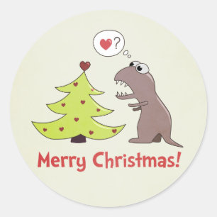 Cute Cartoon Dinosaur Merry Kerstmis Ronde Sticker