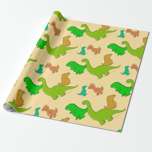 Cute Cartoon Dinosaur Pattern Cadeaupapier (Uitgerold)