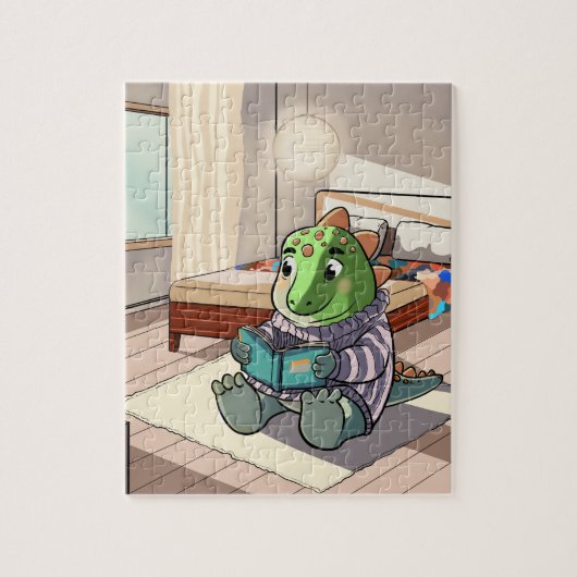 Cute Cartoon Dinosaur Reading Jigsaw Puzzle Legpuzzel (Verticaal)