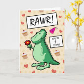 Cute Cartoon Dinosaur Roar Happy 1st Birthday Kaart (Gele Bloem)