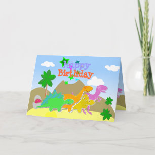 Cute Cartoon Dinosaurs Happy Birthday Card Kaart