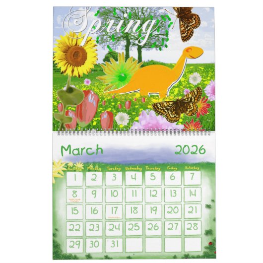 Cute Cartoon Dinosaurs Kinder agenda Kalender (Mar 2026)