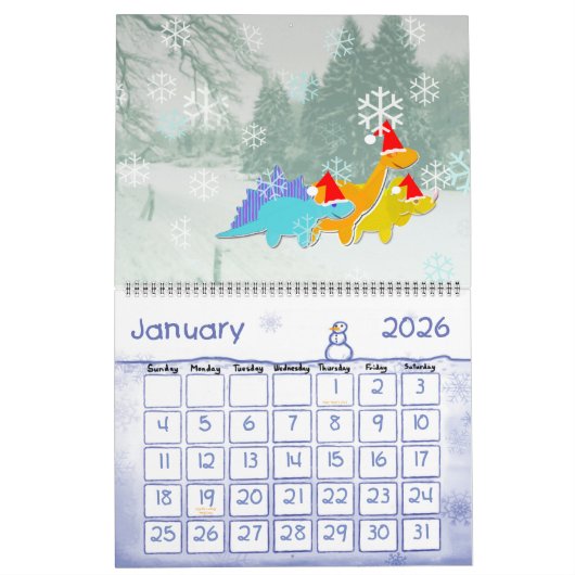 Cute Cartoon Dinosaurs Kinder agenda Kalender (Jan 2026)