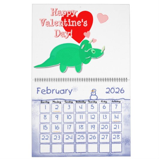 Cute Cartoon Dinosaurs Kinder agenda Kalender (Feb 2026)