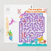 Cute Cartoon Dinosaurs Labyrinth Puzzle Game Briefkaart (Voorkant / Achterkant)