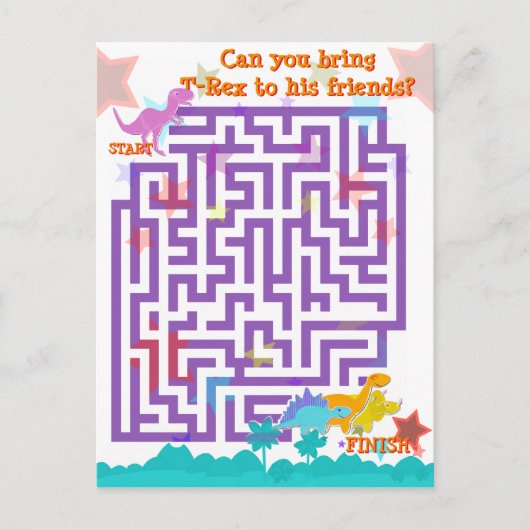 Cute Cartoon Dinosaurs Labyrinth Puzzle Game Briefkaart (Voorkant)