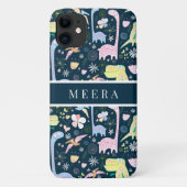 Cute Cartoon Dinosaurs Pattern Name Dark Blue Case-Mate iPhone Case (Achterkant)