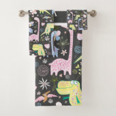 Cute Cartoon Dinosaurs Pattern Name Dark Grey Bad Handdoek (Insitu)