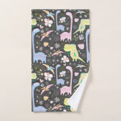 Cute Cartoon Dinosaurs Pattern Name Dark Grey Bad Handdoek (Handdoek)