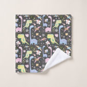 Cute Cartoon Dinosaurs Pattern Name Dark Grey Bad Handdoek (Wasdoekje)