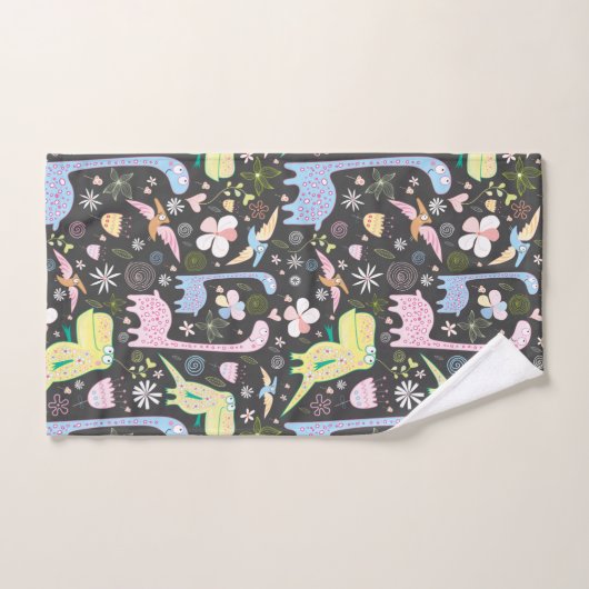 Cute Cartoon Dinosaurs Pattern Name Dark Grey Bad Handdoek (Handdoek)