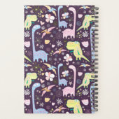 Cute Cartoon Dinosaurs Pattern Name Dark Paars Planner (Achterkant)