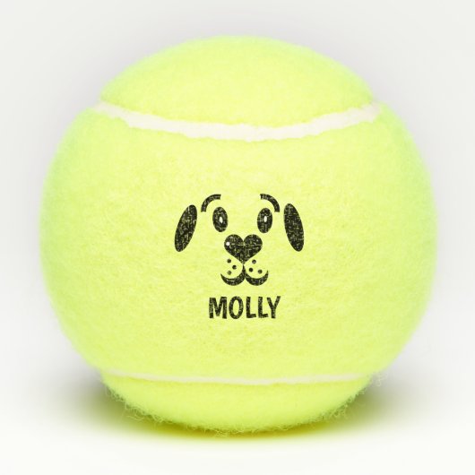 Cute Cartoon Dog Face Aangepaste naam op maat Tennisballen (Achterkant)