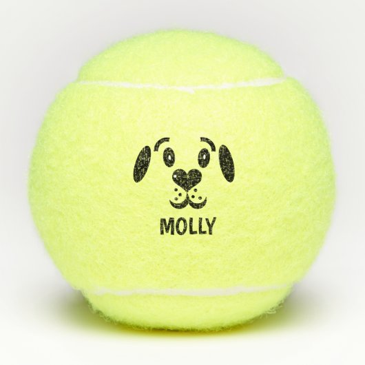 Cute Cartoon Dog Face Aangepaste naam op maat Tennisballen (Voorkant)