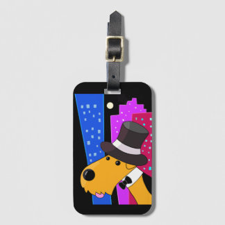 Cute Cartoon Dog in City Bagagelabel