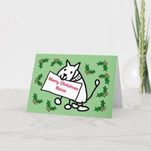 Cute Cartoon Dog met Holly Kerstmis Feestdagen Kaart