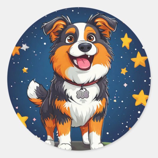 Cute cartoon dog ronde sticker (Voorkant)