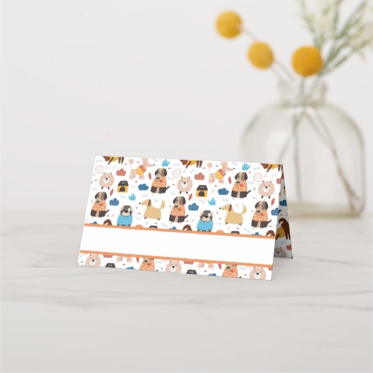 Cute Cartoon Dog Theme Birthday Party Plaatskaartje (Voorkant)
