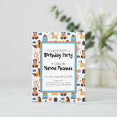 Cute Cartoon Dog Theme Birthday Party Uitnodiging Briefkaart (Staand voorkant)