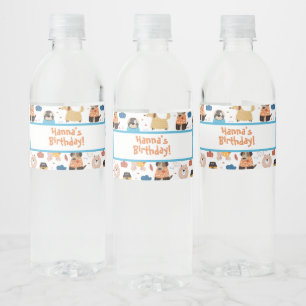 Cute Cartoon Dog Theme Birthday Party Waterfles Etiket
