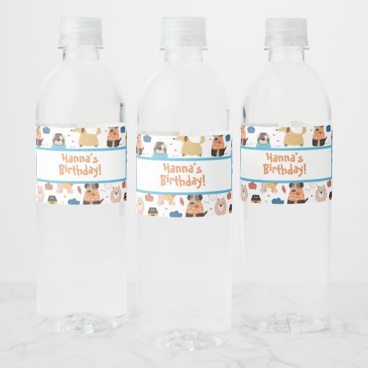 Cute Cartoon Dog Theme Birthday Party Waterfles Etiket (Flessen)