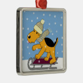 Cute Cartoon Dog w Sled Premium Square Ornament (Rechts)