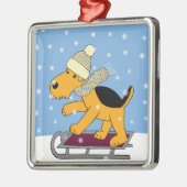 Cute Cartoon Dog w Sled Premium Square Ornament (Links)