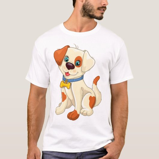 Cute Cartoon Dog with Blue Collar T-shirt (Voorkant)