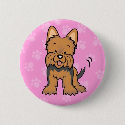Cute Cartoon Dog Yorkie Button (Voorkant)
