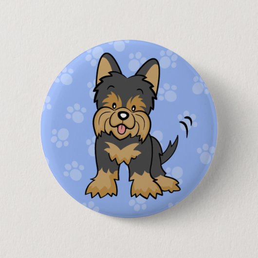 Cute Cartoon Dog Yorkie Button (Voorkant)