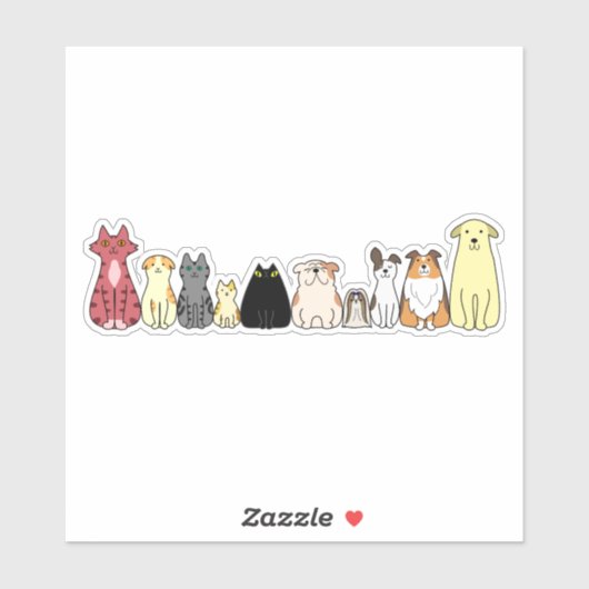 cute cartoon dogs and cats in a row sticker (Vel)