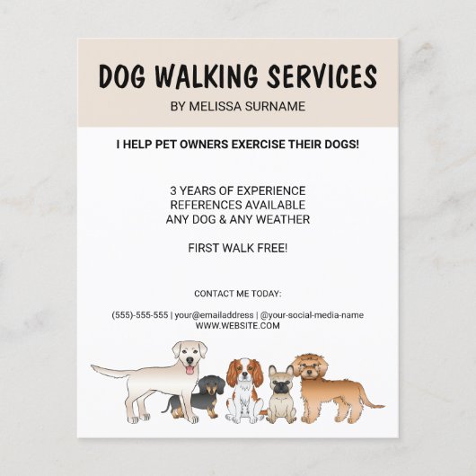 Cute Cartoon Dogs - Dog Walking Services Flyer (Voorkant)