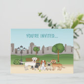 Cute Cartoon Dogs in a Park Birthday Kaart (Staand voorkant)