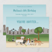 Cute Cartoon Dogs in a Park Birthday Kaart (Voorkant / Achterkant)