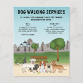Cute Cartoon Dogs in a Park - Dog Walking Services Flyer (Voorkant)