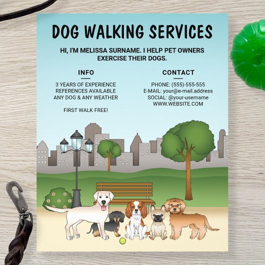 Cute Cartoon Dogs in a Park - Dog Walking Services Flyer
