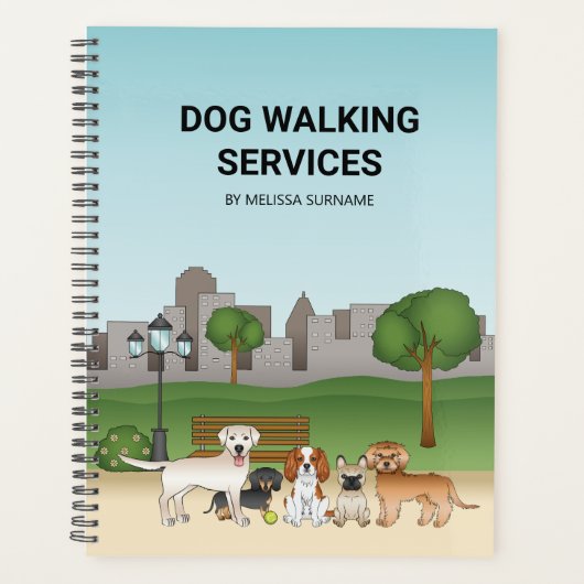 Cute Cartoon Dogs in a Park - Dog Walking Services Planner (Voorkant)