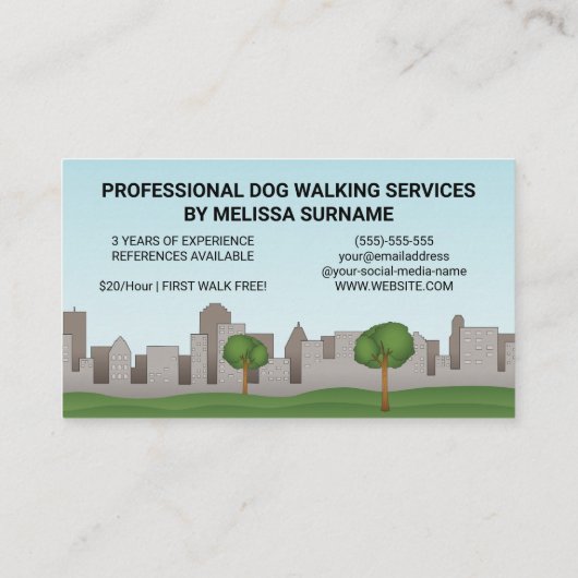 Cute Cartoon Dogs in a Park - Dog Walking Services Visitekaartje (Achterkant)