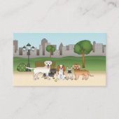 Cute Cartoon Dogs in a Park - Dog Walking Services Visitekaartje (Voorkant)