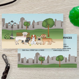 Cute Cartoon Dogs in a Park - Dog Walking Services Visitekaartje