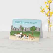 Cute Cartoon Dogs in a Park Happy Birthday