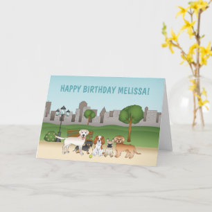 Cute Cartoon Dogs in a Park Happy Birthday Kaart