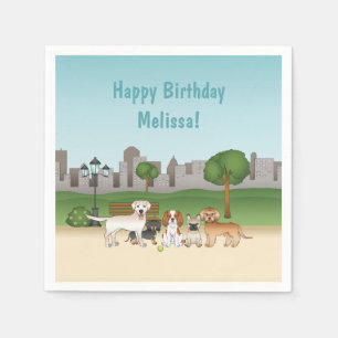 Cute Cartoon Dogs in a Park Happy Birthday Servet
