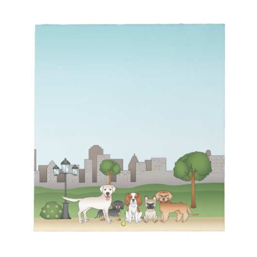 Cute Cartoon Dogs in een parkillustratie Notitieblok (Voorkant)