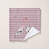 Cute Cartoon Dogs in Love, Stripes - Personalized Bad Handdoek (Wasdoekje)