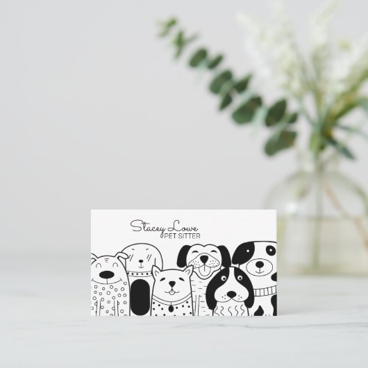 Cute Cartoon Dogs Pet Sitter | Dog Walker Visitekaartje (Staand voorkant)