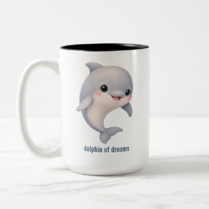 Cute Cartoon Dolfijn van Dromen Twee-Tons Koffiemo Tweekleurige Koffiemok