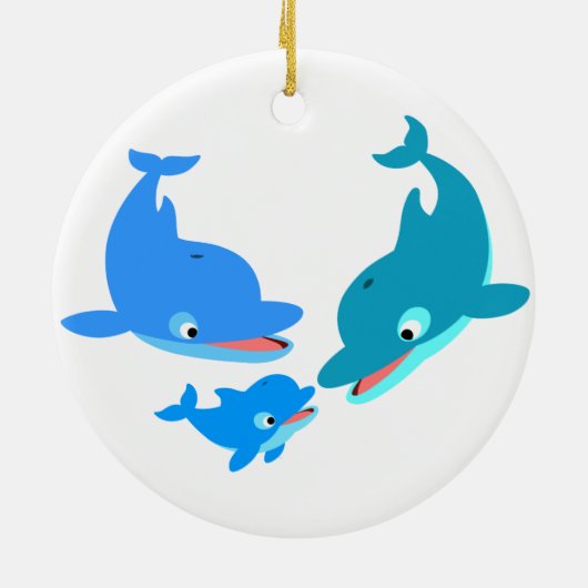 Cute Cartoon Dolphin Familie Keramisch Ornament (Achterkant)