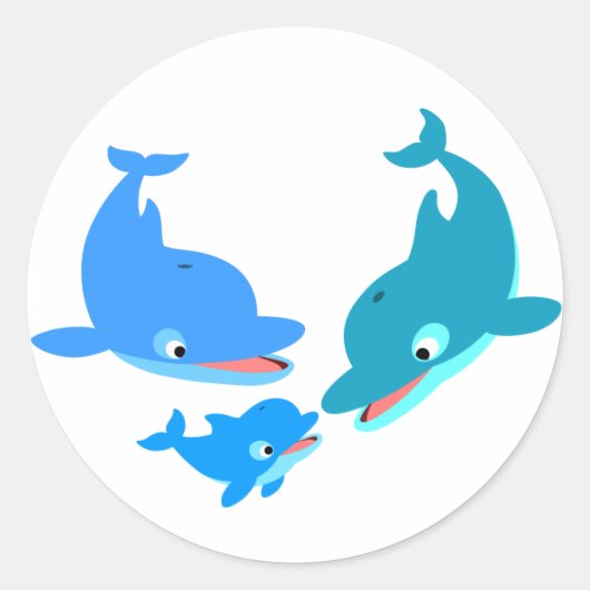 Cute Cartoon Dolphin Familie Ronde Sticker (Voorkant)