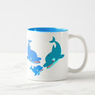 Cute Cartoon Dolphin Familie Tweekleurige Koffiemok